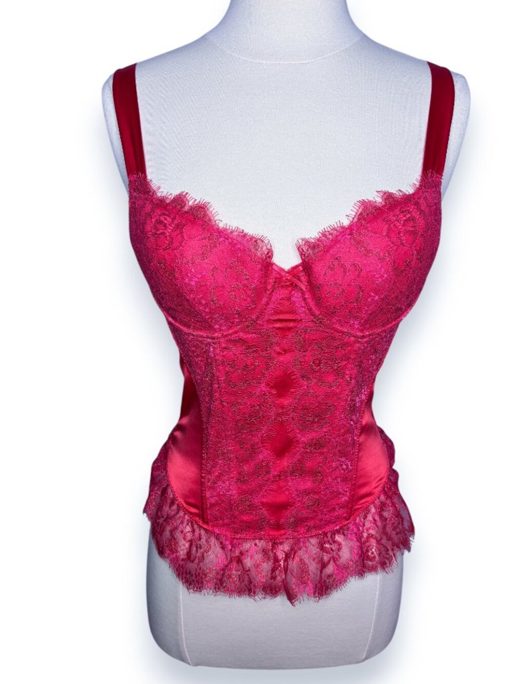 Victoria's Secret Sexy Little Things Y2K Pink Satin Lace Corset Top Size 34B